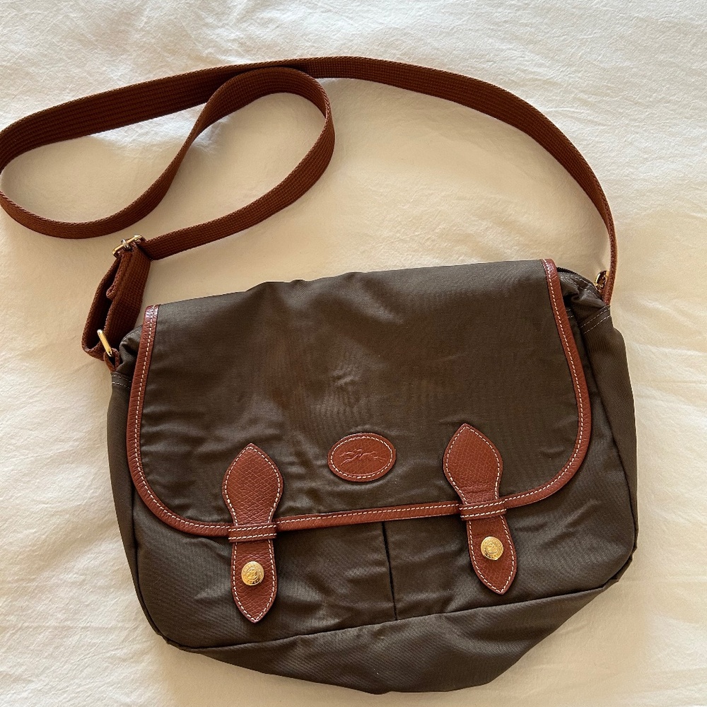 Longchamp Brown Nylon/Leather Messenger Bag